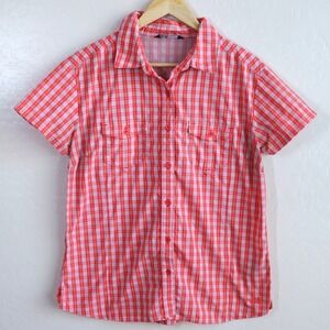 The North Face Plaid Button Down Shirt Womens‎ Large Red Short Sleeve Hiking